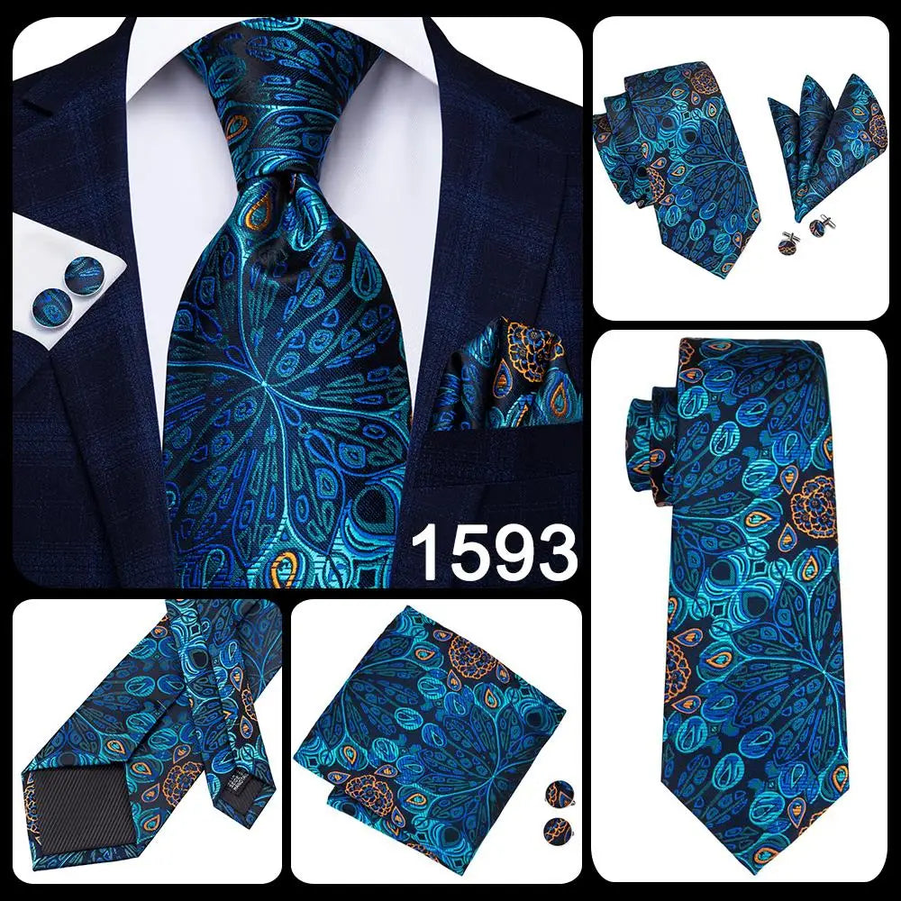 Hi-Tie Navy Blue Solid Paisley Silk Wedding Tie For Men Hanky Cufflink Mens Necktie Set Business Party New Design Dropshipping Good Vibrations