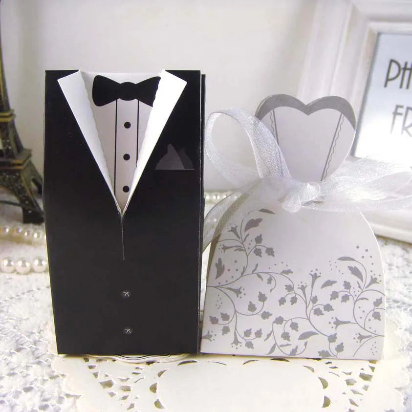 20/30pcs Bride And Groom Candy Box Wedding Favor And Gifts Box Sweet Bags With Ribbon Wedding Decoration Souvenirs Party Decor Good Vibrations