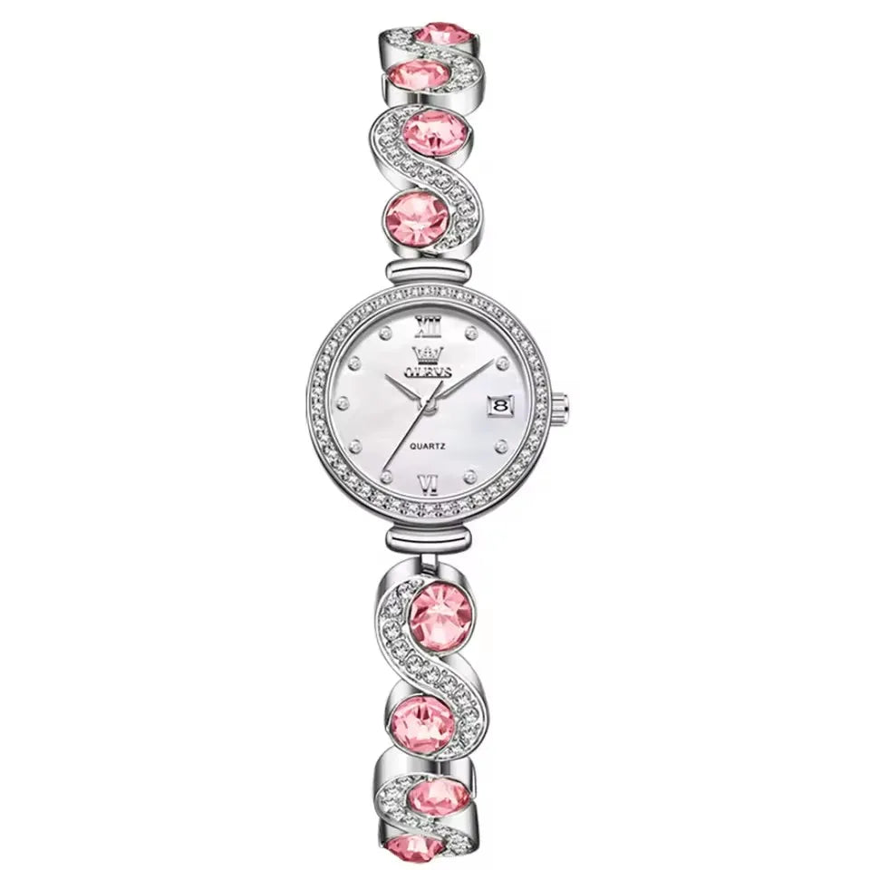 OLEVS 5633 Women's Wristwatch Elegant Luxury Quartz Watch Ladies Fashion Waterproof Diamond Bracelet Watches Sapphire Girl Clock Good Vibrations