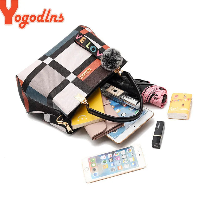 Yogodlns New Luxury Handbag Women Stitching Wild Messenger Bags Designer Brand Plaid Shoulder Bag Female Ladies Totes Good Vibrations
