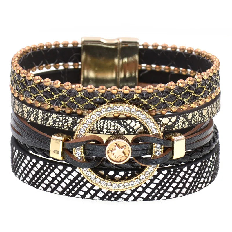 Charm Leather Bracelets For Women Trendy Boho bracelet Multilayer Wrap Bracelet women Female Jewelry Good Vibrations