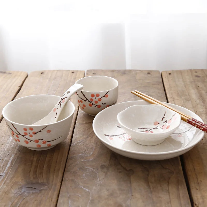 6-Piece Set Japanese Rice Bowl Dishes, Chopsticks, Spoon Ceramic Tableware Household Single Food Good Vibrations