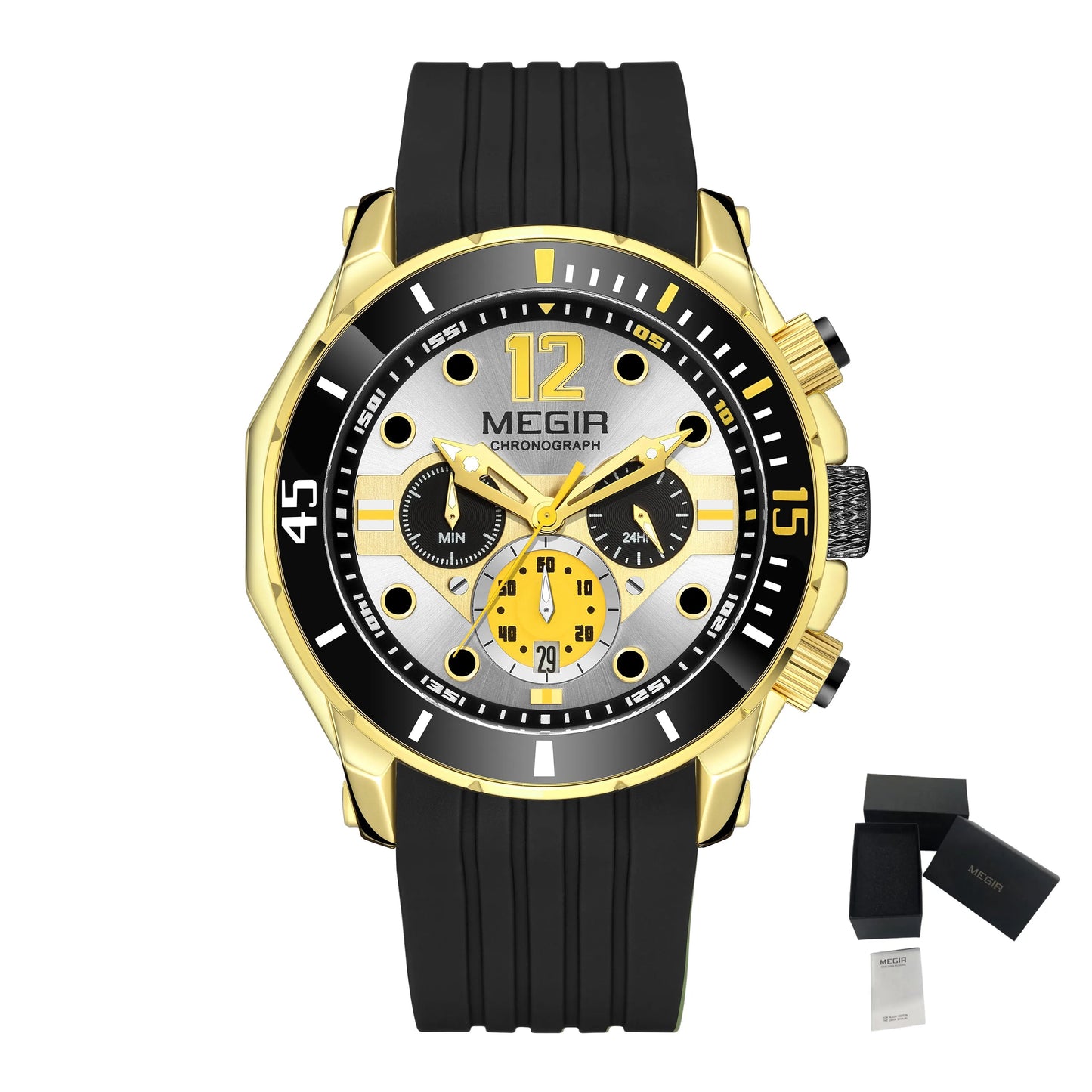 MEGIR 2206 Men's Luxury Sport Quartz Chronograph Watch Waterproof Silicone Band Calendar Stopwatch Luminous Fashion Business Good Vibrations