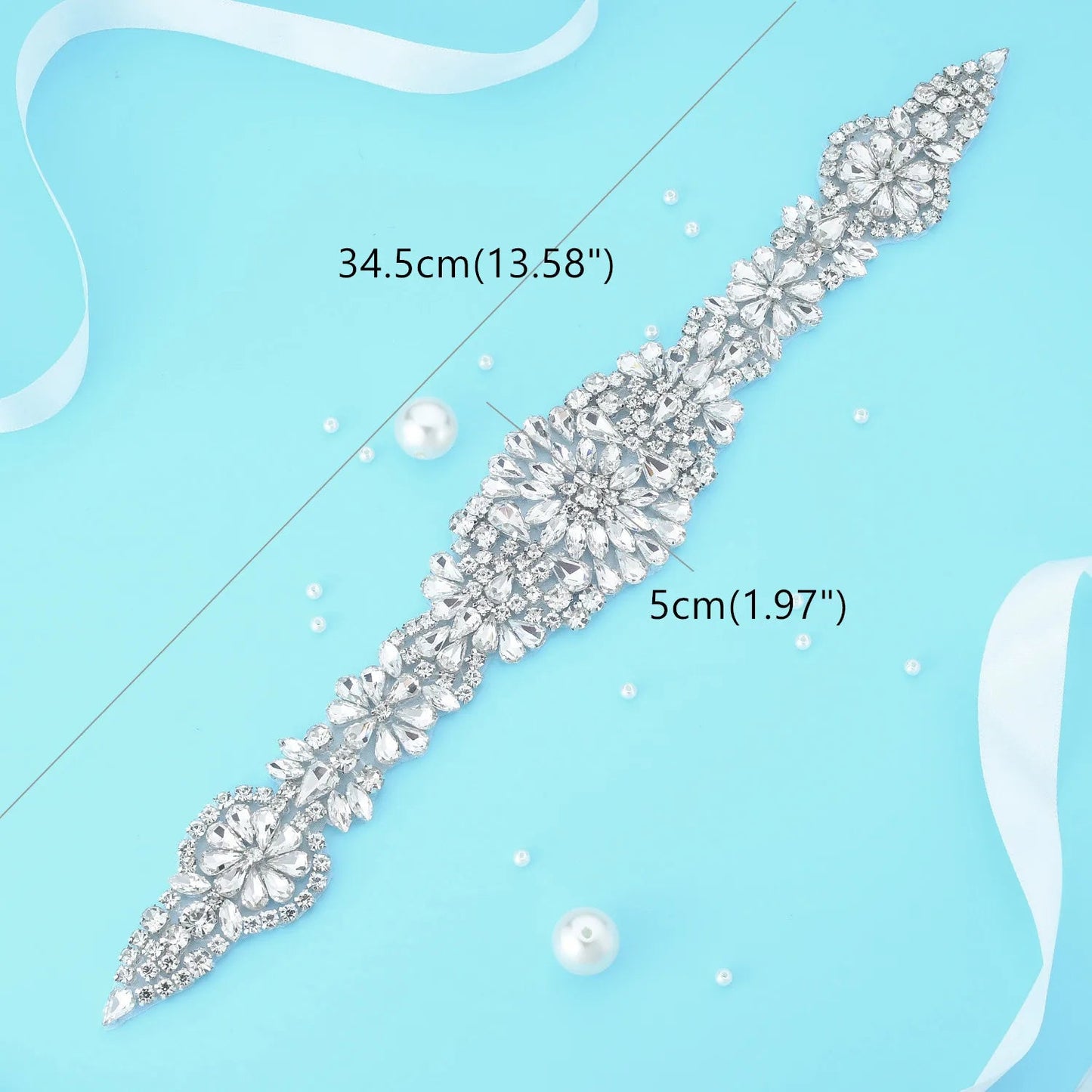 (1PC) Silver Rhinestone crystal iron on applique belt iron on wedding beaded bridal trim for wedding dresses clothing WDD0209 Good Vibrations