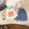 2025 New Boys Clothing Sets Handsome Summer Suit with Round Neck Short Sleeve Casual Two-Piece Set for Kids Good Vibrations