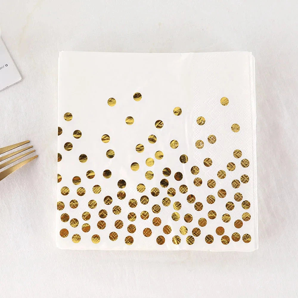 20Pcs Gold Dot Disposable Tableware Paper Towel Napkins Cups Tablecloth Plates Straws for Birthday Wedding Party Supplies Good Vibrations