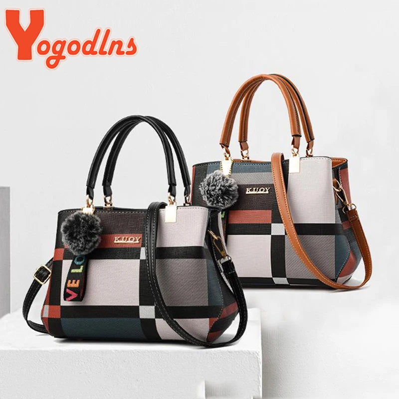 Yogodlns New Luxury Handbag Women Stitching Wild Messenger Bags Designer Brand Plaid Shoulder Bag Female Ladies Totes Good Vibrations