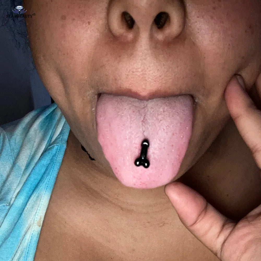 Sexy Genital Spider Moon KISS Rose Tongue Piercing Heart Balls Surgical Stainless Steel Tongue Rings Daisy Tounge Rings Jewelry Good Vibrations Adult Super Store
