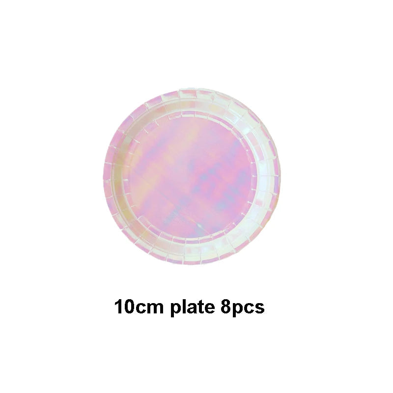 Rose Gold Disposable Tableware sets Paper Plates/cups/straws Iridescent Wedding Birthday Party Decor rainbow Dish Party Supplies Good Vibrations