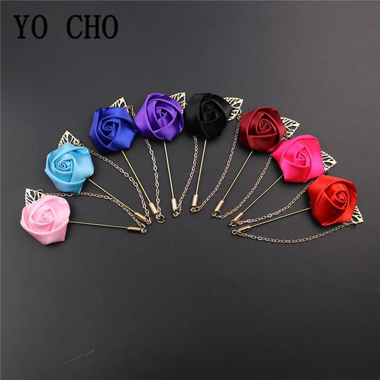YO CHO Groom Boutonniere Corsage Pins Wedding Silk Flower Groomsman Boutonnieres Buttonhole Wedding Flowers Marriage Accessories Good Vibrations