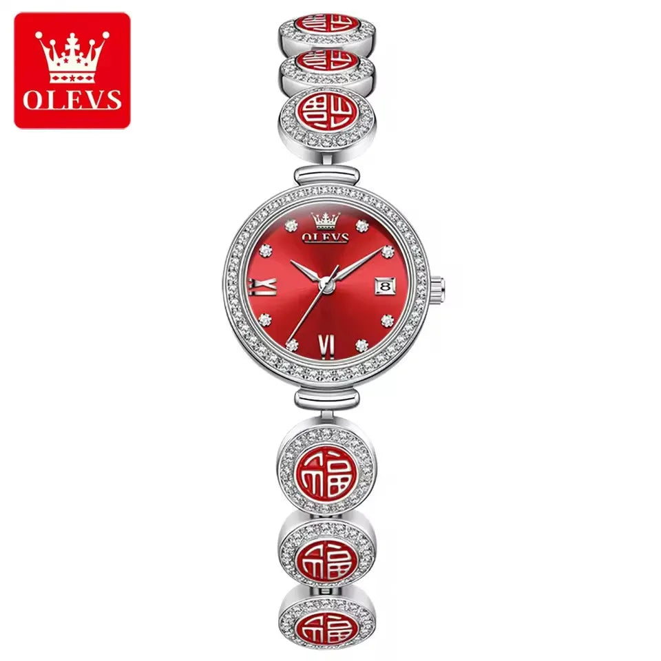 Olevs 5630 Watch Waterproof Quartz Movt Wristwatch Women Luxury Red Top Brand Diamond Exclusive Blessing Bracelet Women Watches Good Vibrations
