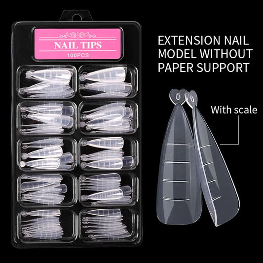 100Pcs/box Full Cover Sculpted Nail Tips Fake Finger Nails Extension Tip Quick Building Mold False Tips For Manicuring Tool Set Good Vibrations