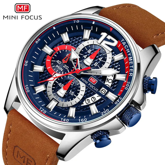 MINI FOCUS MF0350G MF 0350 Fashion Men`s Wristwatches Quartz Clock Leather Strap Waterproof Luminous Hands Watches for Men Reloj Good Vibrations