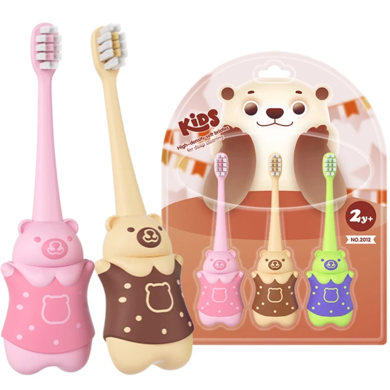Wholesale Cartoon Bear Shape Kids Soft Toothbrush Colorful Small Head Portable Children Tooth Brush for Baby Use Good Vibrations