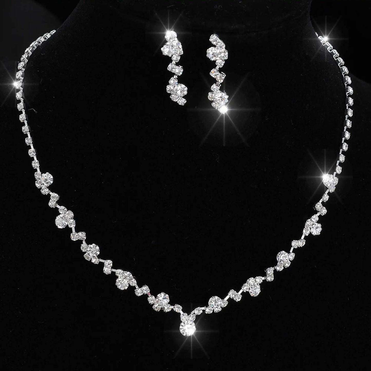 Women's Silver Color Fashion Wedding Jewelry Luxury Crystal Pearl Necklace/Bracelet/Ring/Earrings Ladies Jewelry Sets for Bridal Good Vibrations Adult Super Store