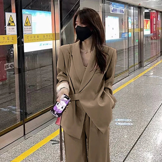 Wholesale Casual Formal Office Blazer Femme Temperament Wide Leg Pants Sexy Business Blazer Women Set Good Vibrations
