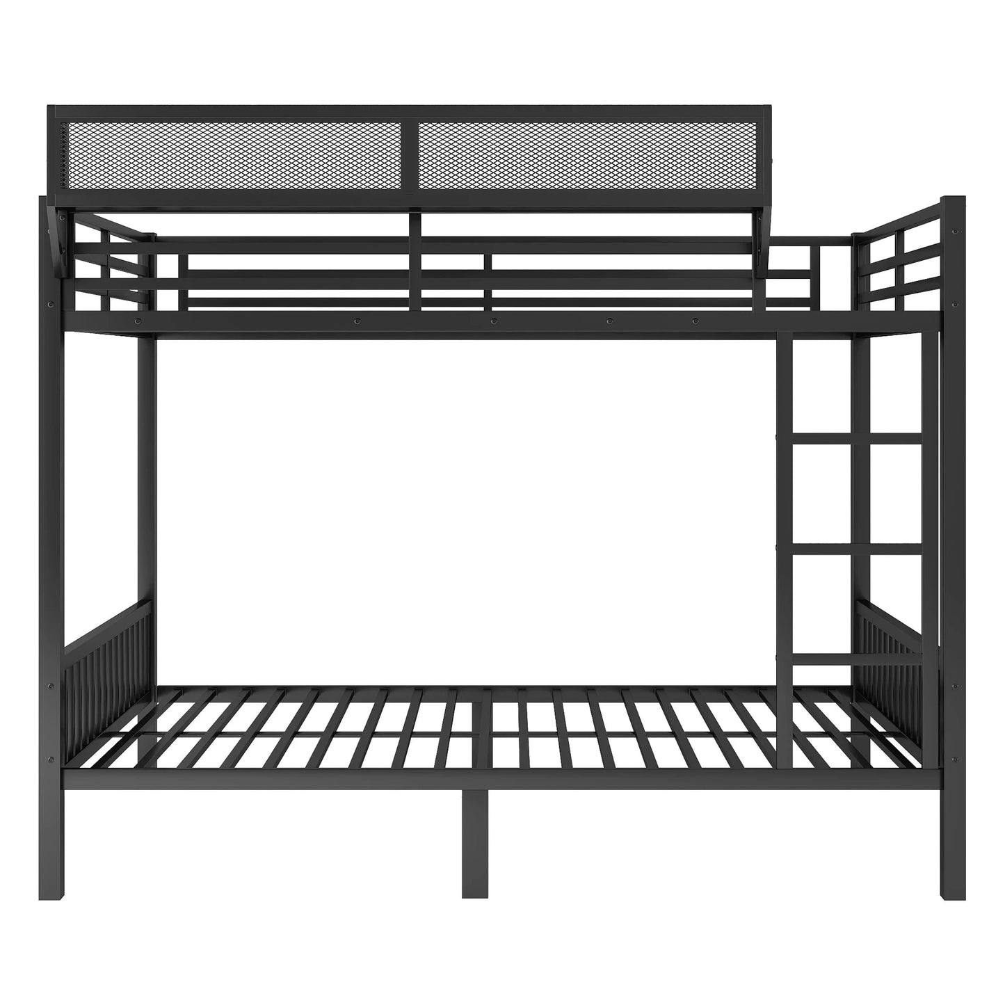 Modern Black Over Queen Metal Bunk Bed with Adjustable Ladder and Slats for Adults and Teens Good Vibrations