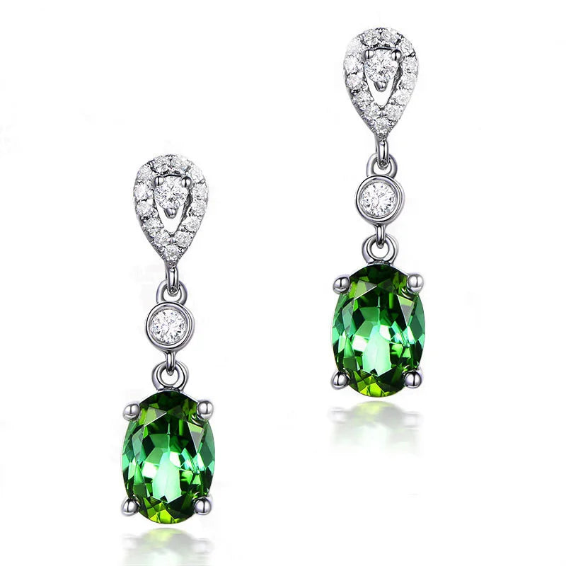 Sterling Silver Fine Oval Drop Earrings Long Dangle Emerald Ohrring Green CZ Gemstone Gioielli Silver 925 Jewelry for Women Gift Good Vibrations