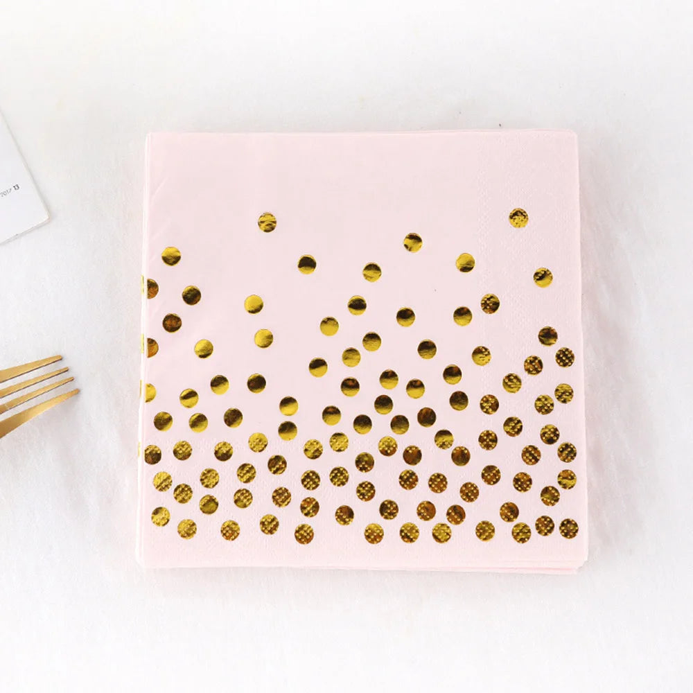 20Pcs Gold Dot Disposable Tableware Paper Towel Napkins Cups Tablecloth Plates Straws for Birthday Wedding Party Supplies Good Vibrations