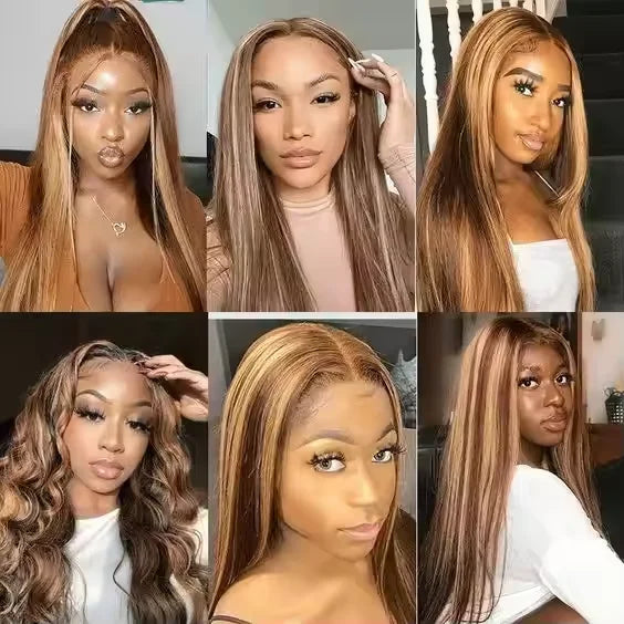 P4/27 Highlight Color Lace Front Straight Wig Raw Indian Hair Honey Blonde 5x5 HD Lace Frontal Human Hair Wigs for Women Good Vibrations