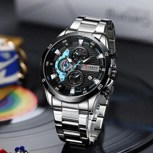 CURREN Stainless Steel Watches for Mens Creative Fashion Luminous Dial with Chronograph Clock Male Casual Wristwatches Good Vibrations