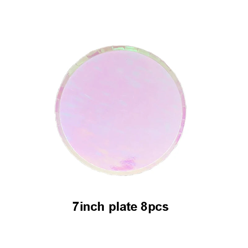 Rose Gold Disposable Tableware sets Paper Plates/cups/straws Iridescent Wedding Birthday Party Decor rainbow Dish Party Supplies Good Vibrations