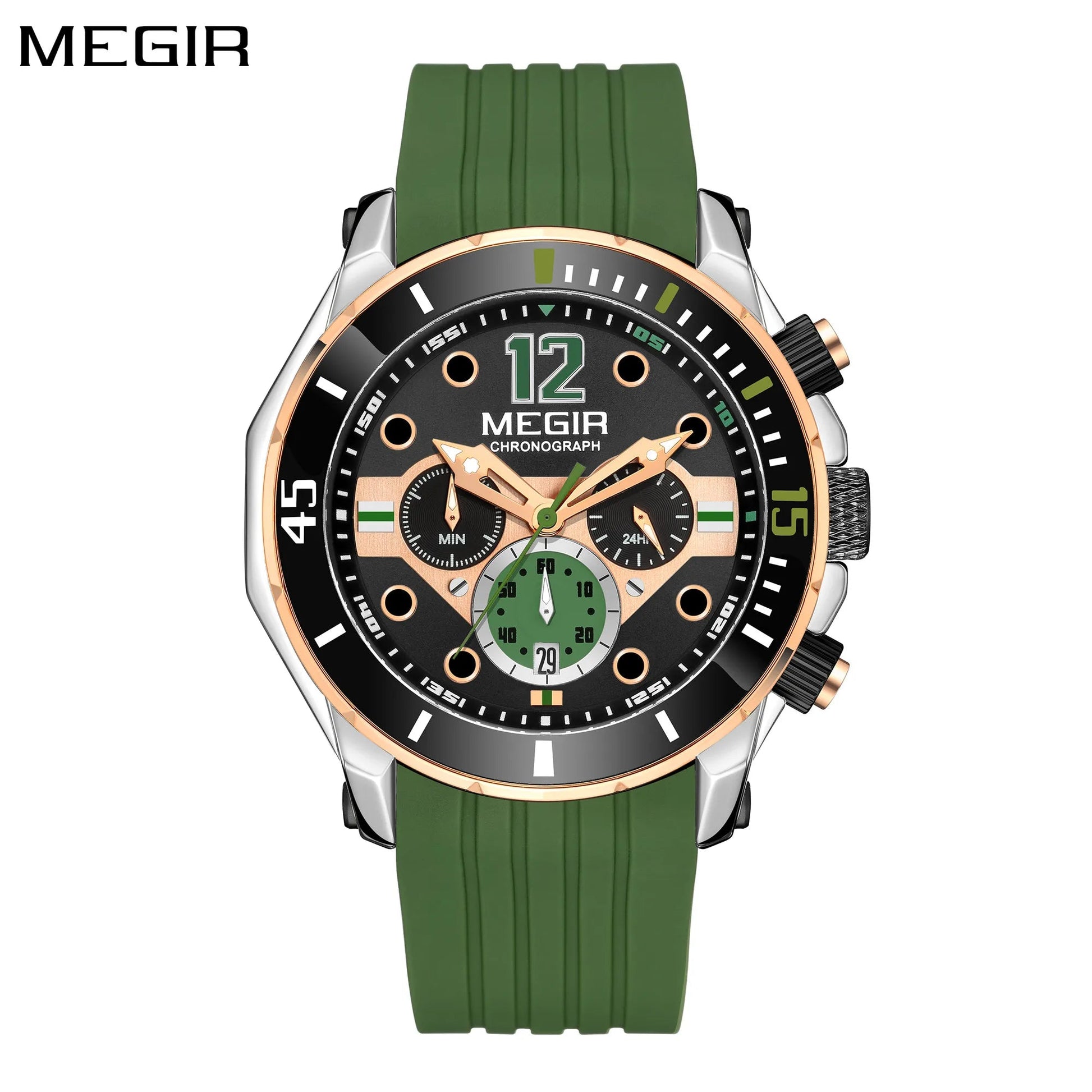 MEGIR 2206 Men's Luxury Sport Quartz Chronograph Watch Waterproof Silicone Band Calendar Stopwatch Luminous Fashion Business Good Vibrations