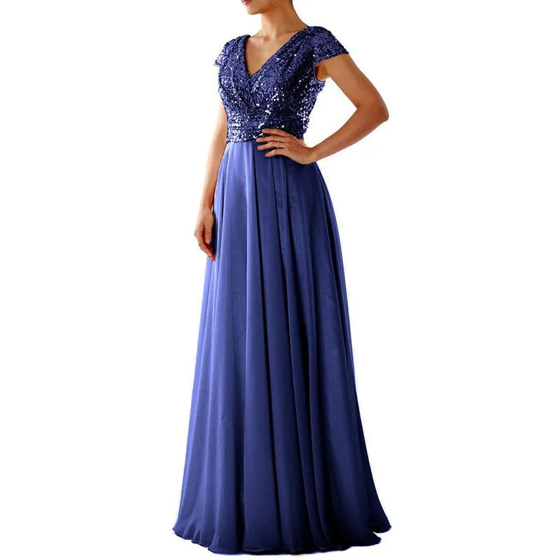 New Spring and Summer Women's V-neck Sequin Patchwork Elegant Formal Long Gown Evening Dresses 2024 Good Vibrations