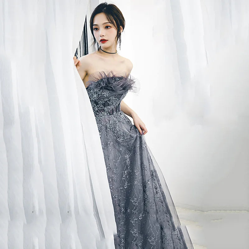 S7908F New High -quality Hot -selling Blue Tube Top Starry Sky Plus Size Evening Dresses Women Lady Elegant Ball Gown Good Vibrations
