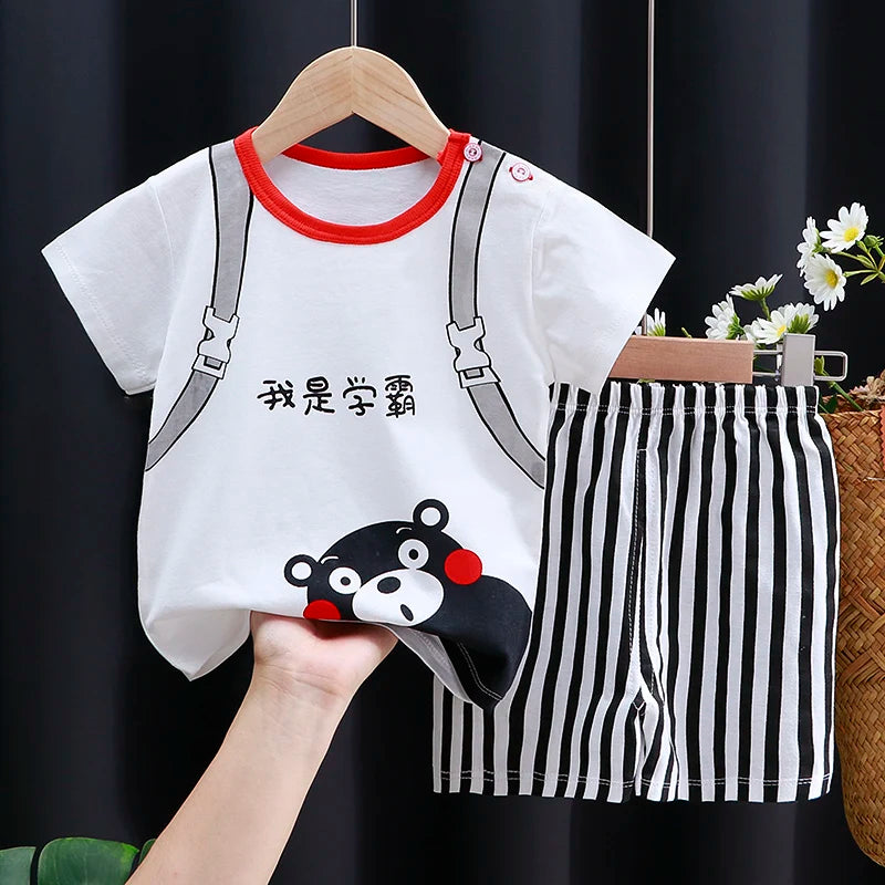 Kids Clothes Set Baby Boy/Girl T-Shirt + Shorts Summer Clothing Cotton Cartoon Casual Boys Tracksuit Children Baby Clothes Set Good Vibrations