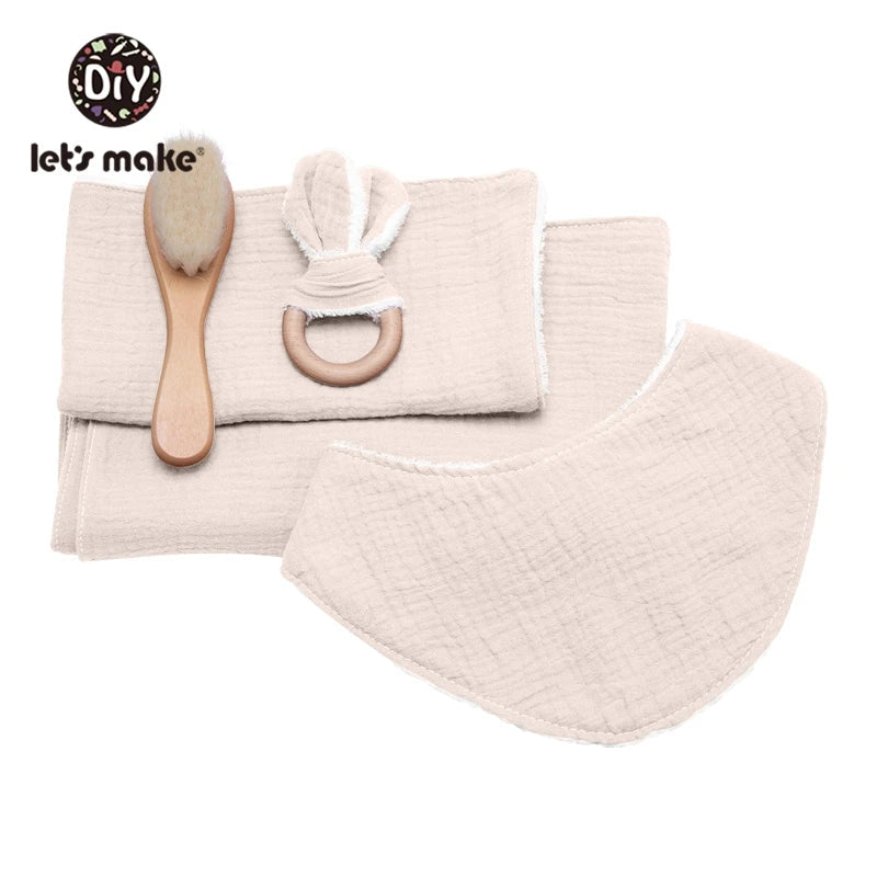 Let's Make Baby Bath Toy Set Double Sided Cotton Blanket Saliva Towel Rabbit Bracelet Toys Baby Bath Gift Products For Kids Good Vibrations