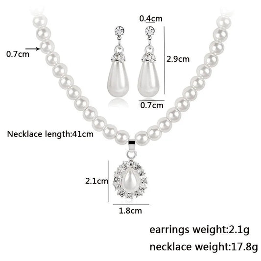 Pearl Jewelry Set for Women Water Drop Dangle Earrings Crystal Pendants Imitation Pearl Beads Necklaces femme brincos e colares Good Vibrations Adult Super Store