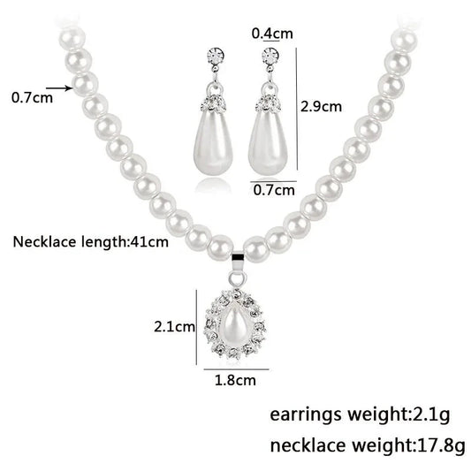 Pearl Jewelry Set for Women Water Drop Dangle Earrings Crystal Pendants Imitation Pearl Beads Necklaces femme brincos e colares Good Vibrations Adult Super Store