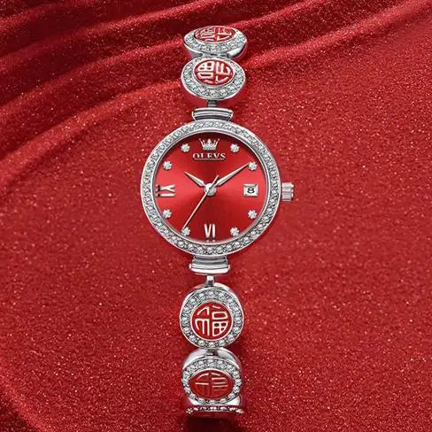 Olevs 5630 Watch Waterproof Quartz Movt Wristwatch Women Luxury Red Top Brand Diamond Exclusive Blessing Bracelet Women Watches Good Vibrations