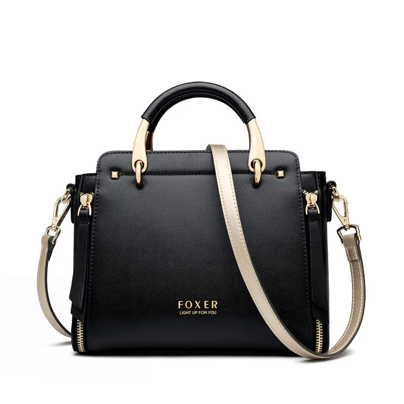 FOXER Women Split Leather Shoulder Bag Elegant Handbag Smal Tote Female Large Capacity Lady Crossbody Bag Stylish Messenger Bags Good Vibrations
