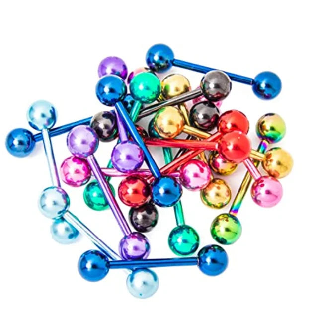 6PCS Stainless Steel Glorious Tongue Ring Bulk 14G Nipple Piercing Bar Lot Glitter Tongue Piercing Set Barbell Piercing Jewelry Good Vibrations Adult Super Store