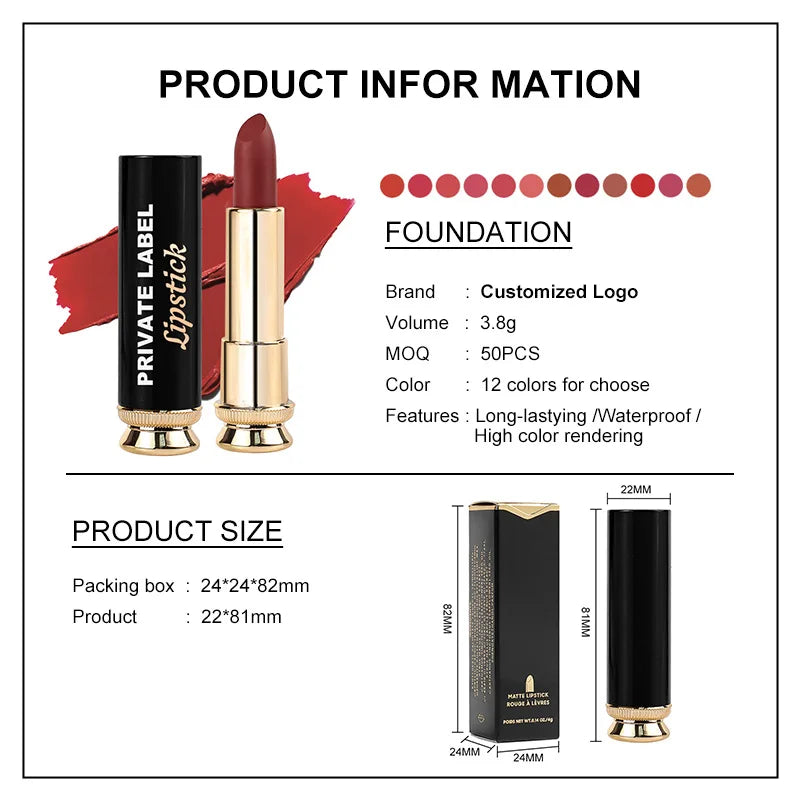Custom Vegan Cruelty Free High Quality Pigment Velvet Matte Lip Stick Luxury Vegan Makeup Lipstick Private Label Good Vibrations