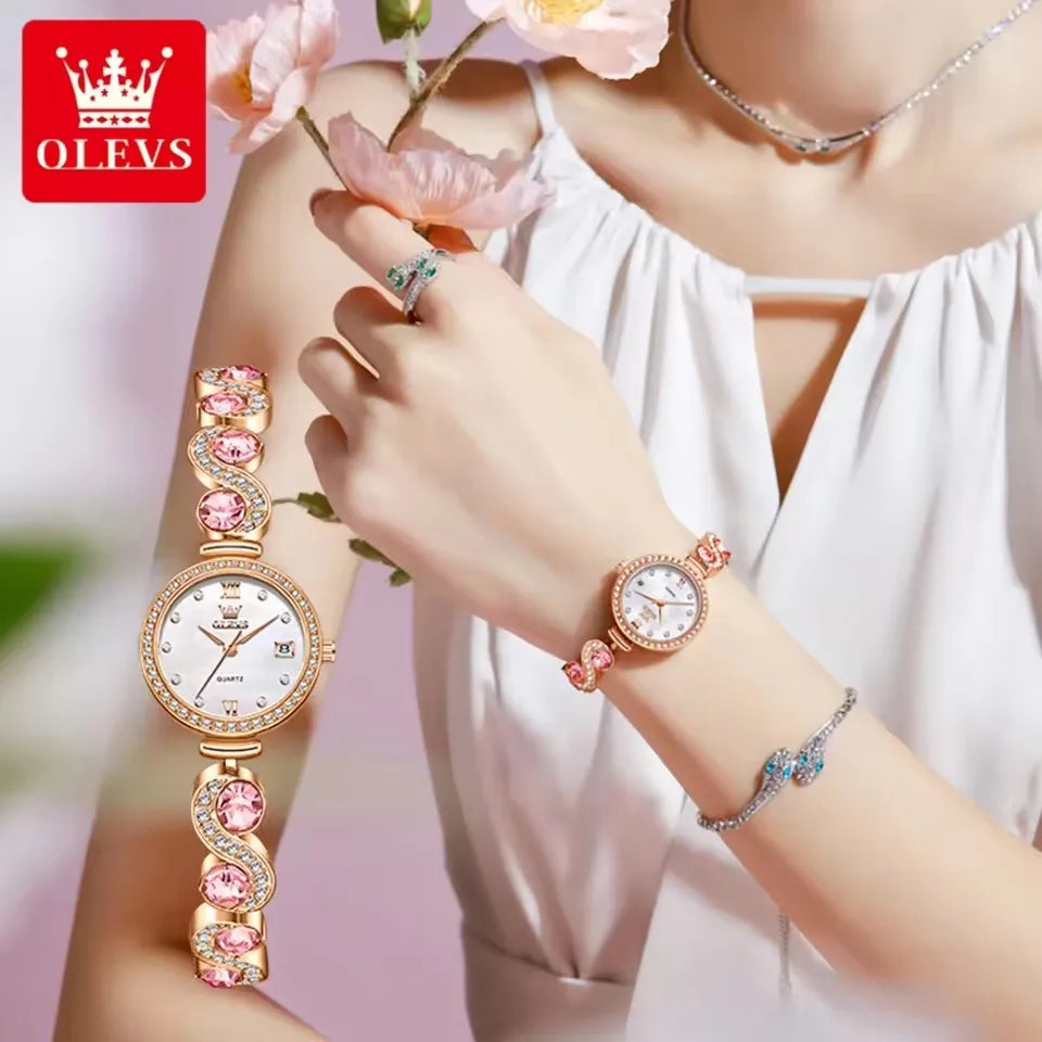 OLEVS 5633 Women's Wristwatch Elegant Luxury Quartz Watch Ladies Fashion Waterproof Diamond Bracelet Watches Sapphire Girl Clock Good Vibrations