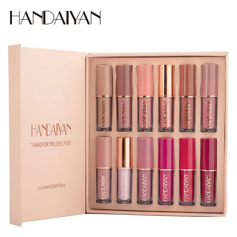 Handaiyan 12 Colors Lip Gloss Set Liquid Lipstick Set Labiales Matte Professional Oem Good Vibrations