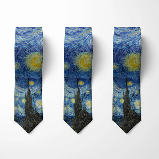 3D Printed 8cm Wide Men's Tie Van Gogh Oil Painting Starry Moon Night Fun Tie Casual Party Wedding Suit Dress Neck Tie For Men Good Vibrations