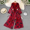 Flared Sleeve Polka Dot Print V-Neck Wide Leg Good Vibrations