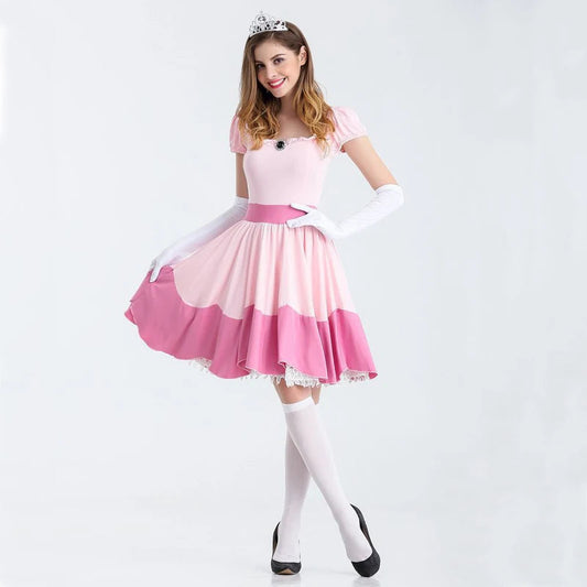 Deluxe Adult Princess Peach Costume Women Princess Peach Super Brothers Bros Party Cosplay Halloween Costumes Good Vibrations