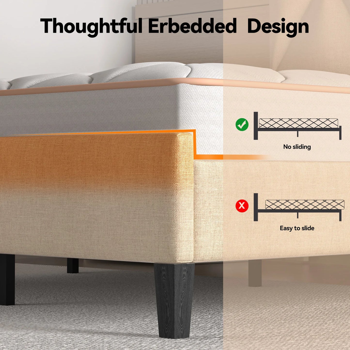 Adjustable Full Bed Frame with LED Lights & Charging Station Modern Upholstered Platform Bed Headboard & Frame King Size Good Vibrations