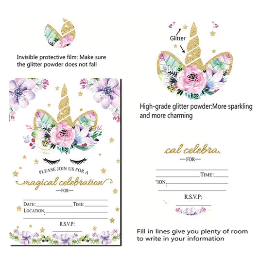 Birthday Party Decoration Invitation Card Magic Unicorn Petal Star Envelope Card Girl Unicorn Theme Party Invitation Good Vibrations