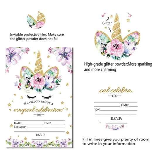 Birthday Party Decoration Invitation Card Magic Unicorn Petal Star Envelope Card Girl Unicorn Theme Party Invitation Good Vibrations