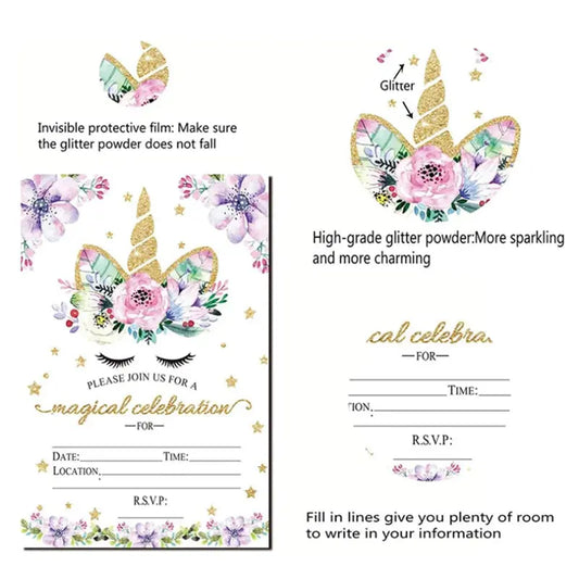 Birthday Party Decoration Invitation Card Magic Unicorn Petal Star Envelope Card Girl Unicorn Theme Party Invitation Good Vibrations