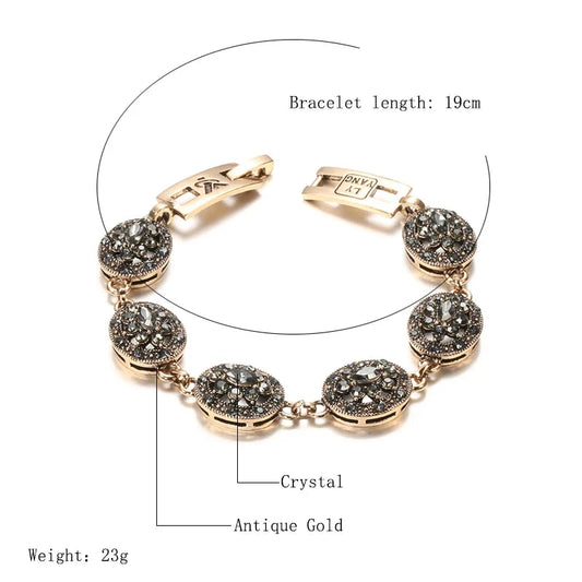 Kinel Charm Boho Women Link Bracelet Antique Gold Color Gray Crystal Ethnic Wedding Bridal Vintage Jewelry Russia Accessories Good Vibrations
