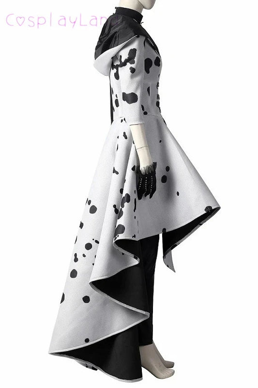 Cruella Costume Cosplay Evil Queen Black White Evening Party Dress Fashion Emma Magic Oufit Women Suit Coat Pants Gloves Good Vibrations