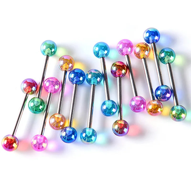 6PCS Stainless Steel Glorious Tongue Ring Bulk 14G Nipple Piercing Bar Lot Glitter Tongue Piercing Set Barbell Piercing Jewelry Good Vibrations Adult Super Store