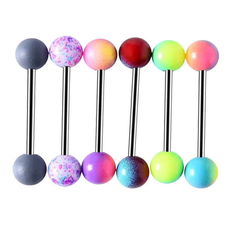 6PCS Stainless Steel Glorious Tongue Ring Bulk 14G Nipple Piercing Bar Lot Glitter Tongue Piercing Set Barbell Piercing Jewelry Good Vibrations Adult Super Store